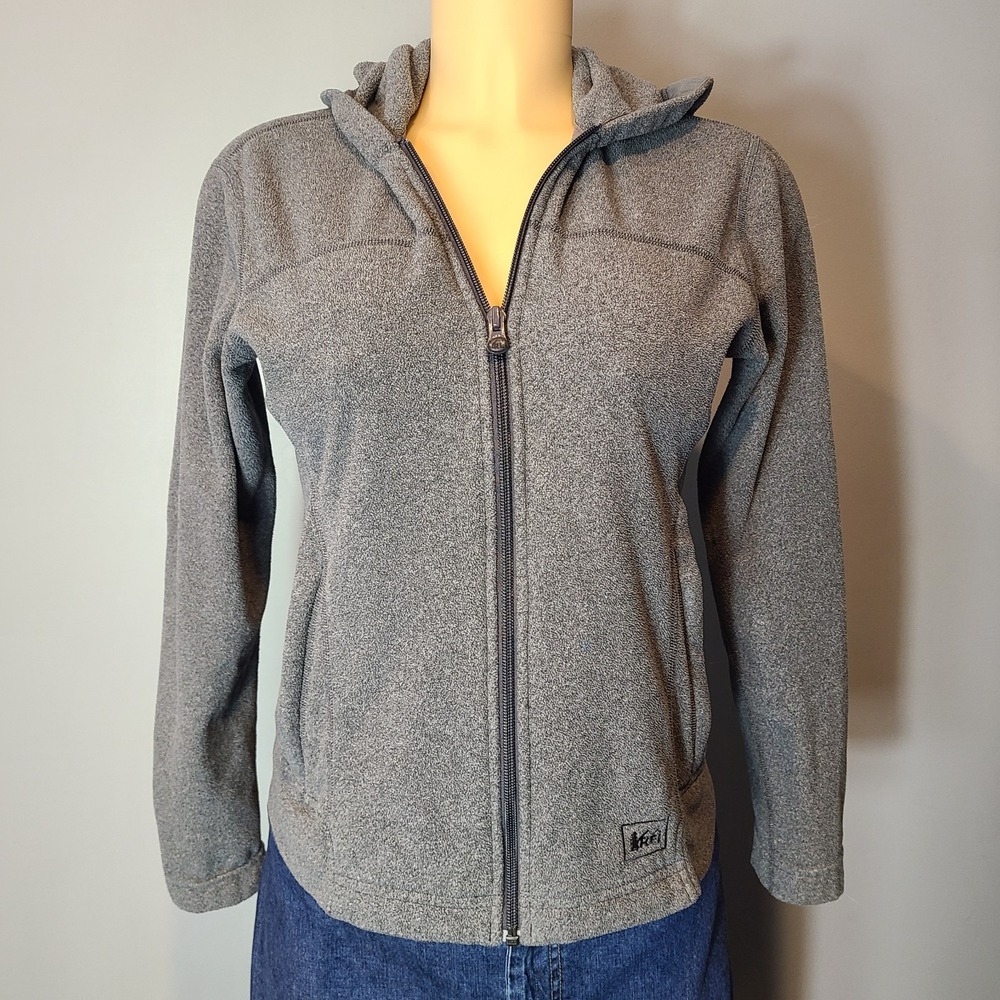 Rei Jacket Womens Small Gray Fleece Full Zip Hood Sweatshirt Zip Pockets Active‎